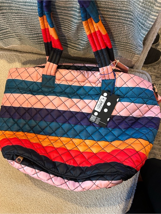 MZ Wallace Handbags - Quilted Multicolor Stripe Tote Bag - Pink, Blue, Orange